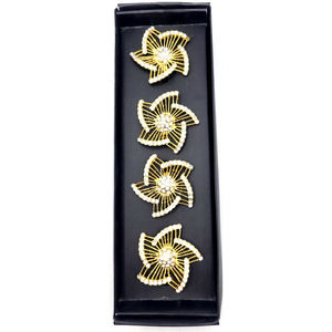 Gold Rhinestone Floral Star Napkin Rings 2" Set of 4 Classic Touch Decor NIB